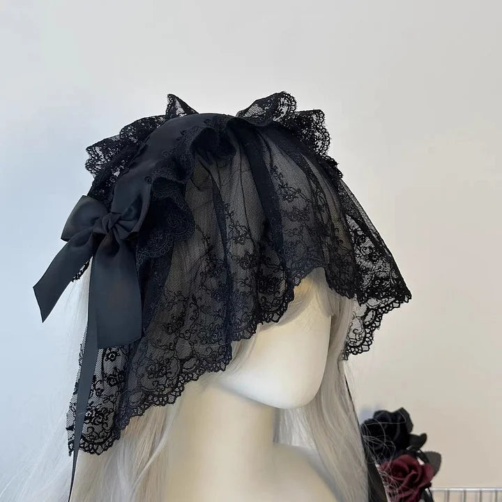 Gothic Lolita Lace Hair accessory Halloween Dark Headband Nun Style Veil