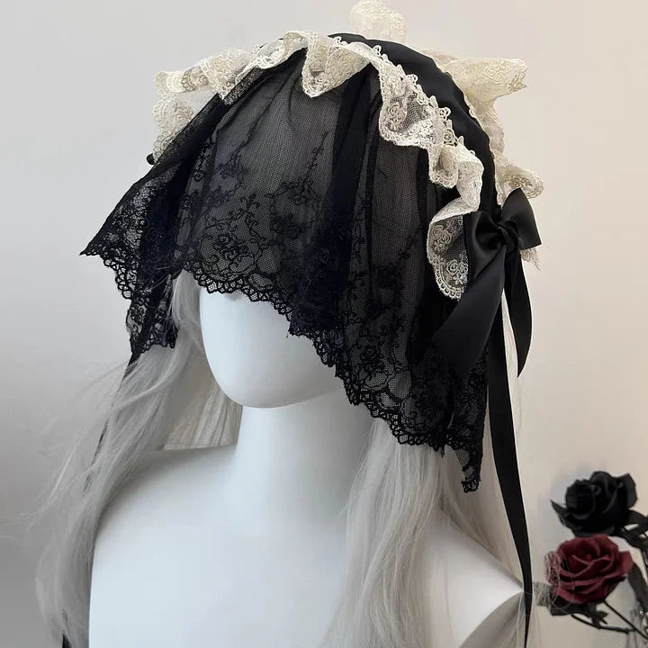 Gothic Lolita Lace Hair accessory Halloween Dark Headband Nun Style Veil