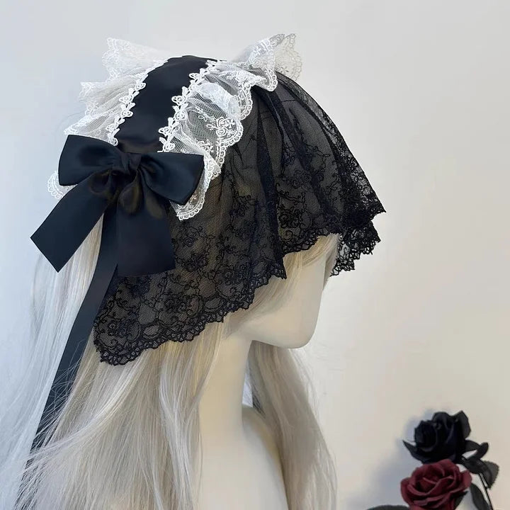 Gothic Lolita Lace Hair accessory Halloween Dark Headband Nun Style Veil