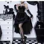 Embrace dark allure in this striking Gothic maid dress, where classic Lolita elegance meets daring contemporary style. The bold red and black color scheme creates a dramatic visual impact, accentuated by intricate lace detailing and a figure-flattering silhouette. This cheeky dress combines traditional maid aesthetics with provocative Lolita elements, perfect for cosplay events or making a bold fashion statement. The sensual cut and Gothic charm create an unforgettable look that balances innocence with unde