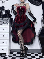 Embrace dark allure in this striking Gothic maid dress, where classic Lolita elegance meets daring contemporary style. The bold red and black color scheme creates a dramatic visual impact, accentuated by intricate lace detailing and a figure-flattering silhouette. This cheeky dress combines traditional maid aesthetics with provocative Lolita elements, perfect for cosplay events or making a bold fashion statement. The sensual cut and Gothic charm create an unforgettable look that balances innocence with unde