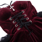 Embrace dark allure in this striking Gothic maid dress, where classic Lolita elegance meets daring contemporary style. The bold red and black color scheme creates a dramatic visual impact, accentuated by intricate lace detailing and a figure-flattering silhouette. This cheeky dress combines traditional maid aesthetics with provocative Lolita elements, perfect for cosplay events or making a bold fashion statement. The sensual cut and Gothic charm create an unforgettable look that balances innocence with unde