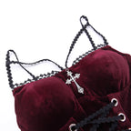 Embrace dark allure in this striking Gothic maid dress, where classic Lolita elegance meets daring contemporary style. The bold red and black color scheme creates a dramatic visual impact, accentuated by intricate lace detailing and a figure-flattering silhouette. This cheeky dress combines traditional maid aesthetics with provocative Lolita elements, perfect for cosplay events or making a bold fashion statement. The sensual cut and Gothic charm create an unforgettable look that balances innocence with unde