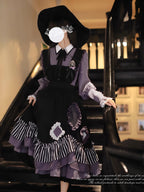 Classic Lolita Layer Gray Purple Black Embroider Mesh Walnut JK School Light Lolita