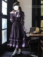 Classic Lolita Layer Gray Purple Black Embroider Mesh Walnut JK School Light Lolita