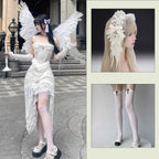 Embrace dark matrimony in this hauntingly beautiful ghost bride gown. This Gothic masterpiece combines sacred nun aesthetics with spectral bridal elegance, featuring an dramatic asymmetrical lace design and a sweeping train. The figure-hugging silhouette enhances your form while intricate lace detailing creates an ethereal, otherworldly presence. Perfect for Halloween, cosplay events, or dark fantasy photoshoots, this dress whispers tales of eternal vows and unforgettable theatrical allure.