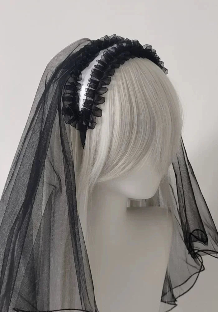 Gothic Lolita Nun Veil Black and White Cross Halloween Headwear and Accessories
