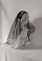 Gothic Lolita Nun Veil Black and White Cross Halloween Headwear and Accessories