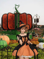 Gothic Lolita Pumpkin Witch JSK Dress Orange Princess Halloween Cosplay Outfit