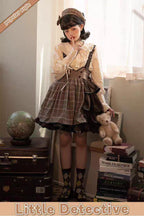 Gothic Lolita Brown Punk Strap SK Skirt Original Detective Side Opening British Outfit