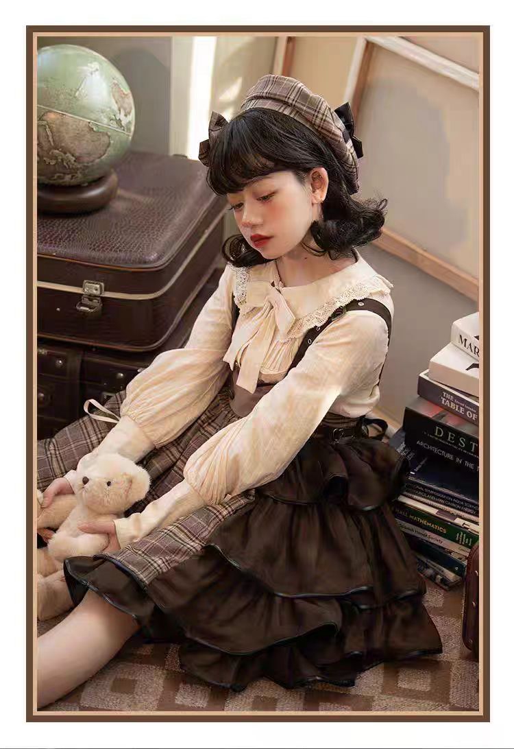 Gothic Lolita Brown Punk Strap SK Skirt Original Detective Side Opening British Outfit