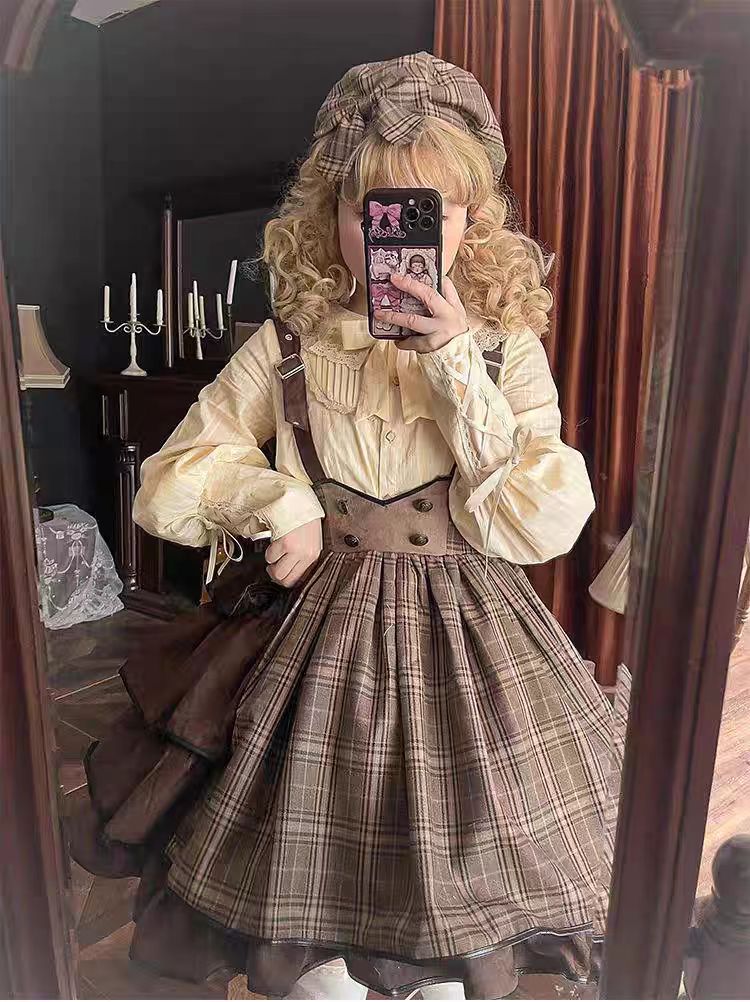 Gothic Lolita Brown Punk Strap SK Skirt Original Detective Side Opening British Outfit