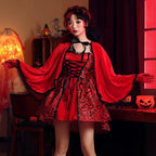 Gothic Lolita Red Riding Hood Costume for Women Halloween Fairy Tale Queen Cosplay Dress