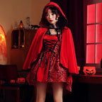 Gothic Lolita Red Riding Hood Costume for Women Halloween Fairy Tale Queen Cosplay Dress