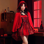 Gothic Lolita Red Riding Hood Costume for Women Halloween Fairy Tale Queen Cosplay Dress