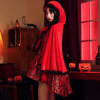 Gothic Lolita Red Riding Hood Costume for Women Halloween Fairy Tale Queen Cosplay Dress