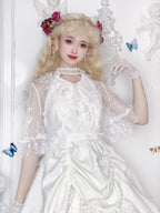 Design Concept:
This Gothic Lolita set in black and white features a pointed shell blouse with fake collar, brooch, and decorative chain, combining dark elegance with a refined subcultural aesthetic. Perfect for daily wear, tea parties, or themed gatherings, this set offers a polished Lolita look with intricate detailing.