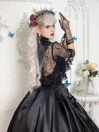 Design Concept:
This Gothic Lolita set in black and white features a pointed shell blouse with fake collar, brooch, and decorative chain, combining dark elegance with a refined subcultural aesthetic. Perfect for daily wear, tea parties, or themed gatherings, this set offers a polished Lolita look with intricate detailing.