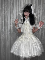Design Concept:
This Gothic Lolita set in white combines elegance and subcultural charm. The outfit includes a shirt, bib, and short skirt, designed to accentuate the waist and create a slimming silhouette. Delicate detailing and a classic Lolita cut bring a refined yet playful aesthetic, making it perfect for daily wear or tea party occasions.&nbsp;