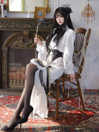 Gothic Lolita Star Gate White Opulent Gown Mermaid Tail Dress Victorian Court Elegant Corset Set