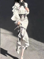 Gothic Lolita Star Gate White Opulent Gown Mermaid Tail Dress Victorian Court Elegant Corset Set