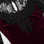 Embrace the night in this captivating vampire-inspired mermaid gown. This dress merges dark Gothic elegance with sensual sophistication, featuring a striking blood-red color scheme and intricate lace paneling. The figure-hugging mermaid silhouette accentuates your curves while the dramatic train adds royal vampiric grandeur. Perfect for Halloween parties, cosplay events, or romantic Gothic gatherings, this dress combines luxury craftsmanship with fantasy allure. Delicate lace details and a daring neckline c
