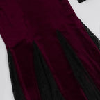 Embrace the night in this captivating vampire-inspired mermaid gown. This dress merges dark Gothic elegance with sensual sophistication, featuring a striking blood-red color scheme and intricate lace paneling. The figure-hugging mermaid silhouette accentuates your curves while the dramatic train adds royal vampiric grandeur. Perfect for Halloween parties, cosplay events, or romantic Gothic gatherings, this dress combines luxury craftsmanship with fantasy allure. Delicate lace details and a daring neckline c