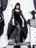 Embrace the night in this captivating vampire-inspired mermaid gown. This dress merges dark Gothic elegance with sensual sophistication, featuring a striking blood-red color scheme and intricate lace paneling. The figure-hugging mermaid silhouette accentuates your curves while the dramatic train adds royal vampiric grandeur. Perfect for Halloween parties, cosplay events, or romantic Gothic gatherings, this dress combines luxury craftsmanship with fantasy allure. Delicate lace details and a daring neckline c