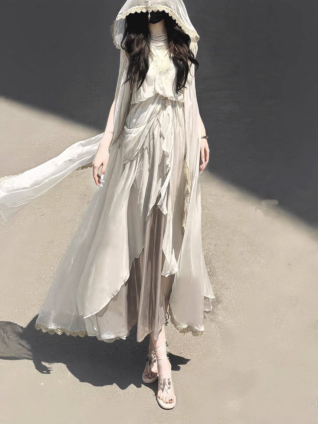 This White Angelic Greek Goddess Lolita Dress Set is designed to capture divine elegance and ethereal charm. The flowing cape adds a goddess-like aura, while the soft white palette enhances purity and grace. Inspired by Greek mythology and angelic beauty, the silhouette blends classic Lolita sweetness with majestic refinement. Perfect for special occasions, photoshoots, or themed gatherings, this set conveys a timeless elegance that feels both celestial and romantic.