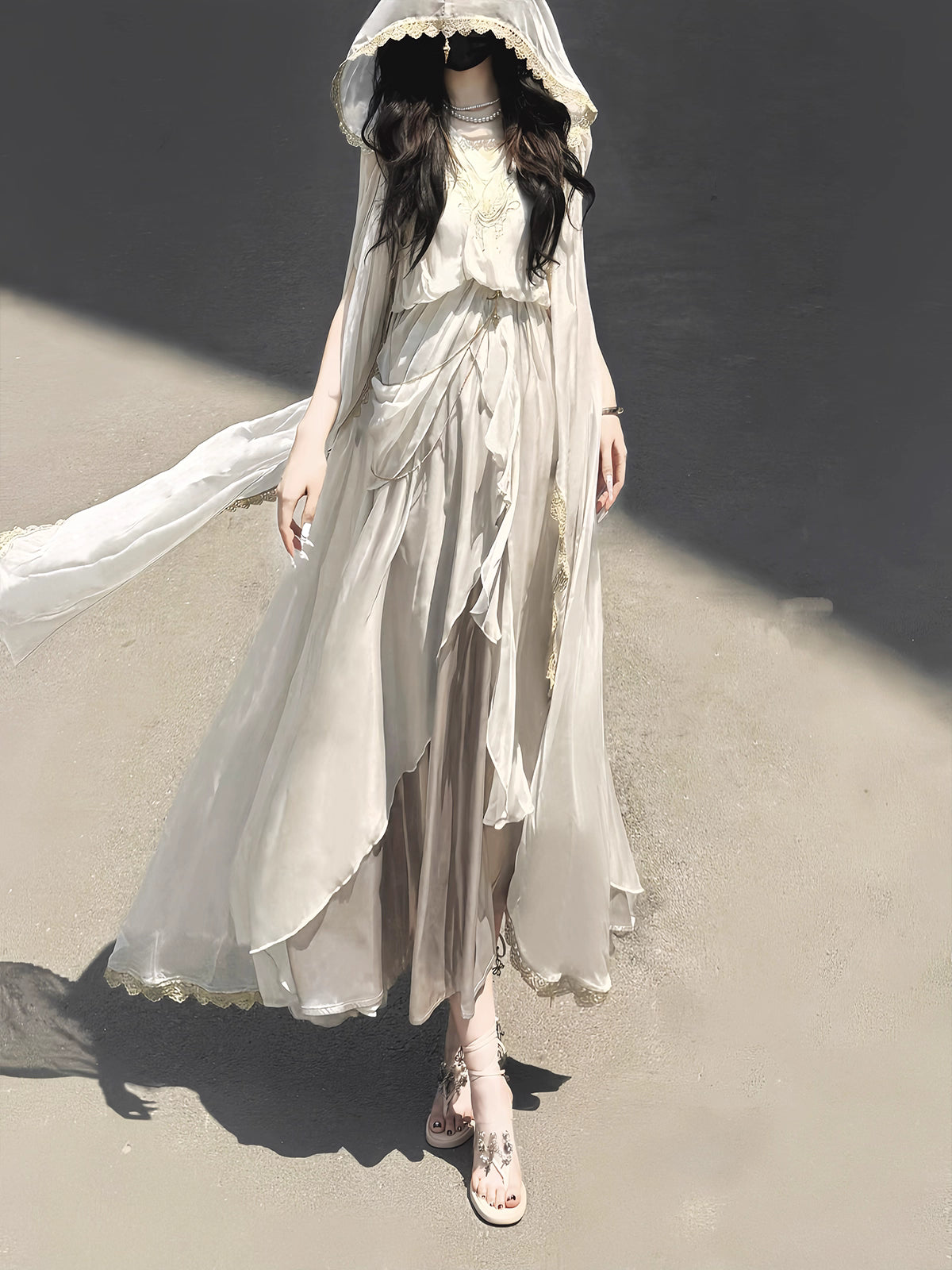 This White Angelic Greek Goddess Lolita Dress Set is designed to capture divine elegance and ethereal charm. The flowing cape adds a goddess-like aura, while the soft white palette enhances purity and grace. Inspired by Greek mythology and angelic beauty, the silhouette blends classic Lolita sweetness with majestic refinement. Perfect for special occasions, photoshoots, or themed gatherings, this set conveys a timeless elegance that feels both celestial and romantic.