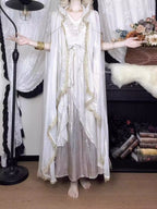 This White Angelic Greek Goddess Lolita Dress Set is designed to capture divine elegance and ethereal charm. The flowing cape adds a goddess-like aura, while the soft white palette enhances purity and grace. Inspired by Greek mythology and angelic beauty, the silhouette blends classic Lolita sweetness with majestic refinement. Perfect for special occasions, photoshoots, or themed gatherings, this set conveys a timeless elegance that feels both celestial and romantic.