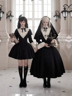 Gothic Nun Black Long Short Op Sleeve Apron Lolita Dresses