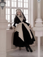 Gothic Nun Black Long Short Op Sleeve Apron Lolita Dresses