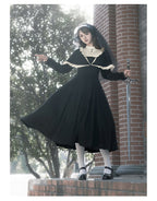 Gothic Nun Style Black Long-sleeved Dress Elegant Lolita Dress Autumn