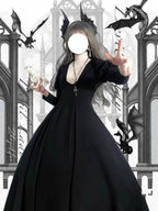 Gothic Nun Style Dark Lolita Dress Plus Size Long Sleeve Bubble Sleeve Autumn and Winter Halloween