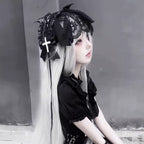 This piece fuses sacred symbolism with a dark, subversive aesthetic. The design combines intricate lace, a dramatic veil, and subtle demonic accents to create a powerful statement. It empowers the wearer to explore themes of rebellion and dark romance, perfect for Gothic Lolita fashion, expressive subculture, and unforgettable Halloween personas. It’s more than an accessory; it’s a narrative.