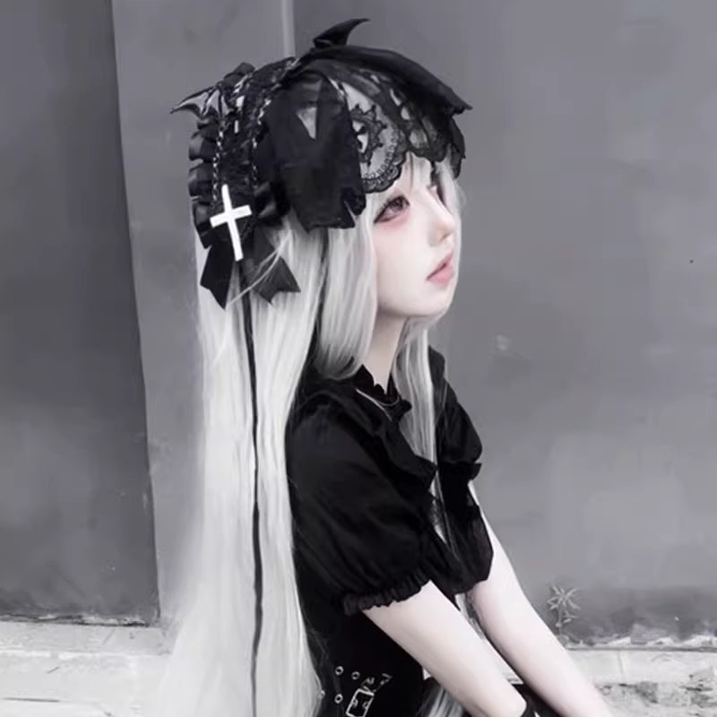 This piece fuses sacred symbolism with a dark, subversive aesthetic. The design combines intricate lace, a dramatic veil, and subtle demonic accents to create a powerful statement. It empowers the wearer to explore themes of rebellion and dark romance, perfect for Gothic Lolita fashion, expressive subculture, and unforgettable Halloween personas. It’s more than an accessory; it’s a narrative.