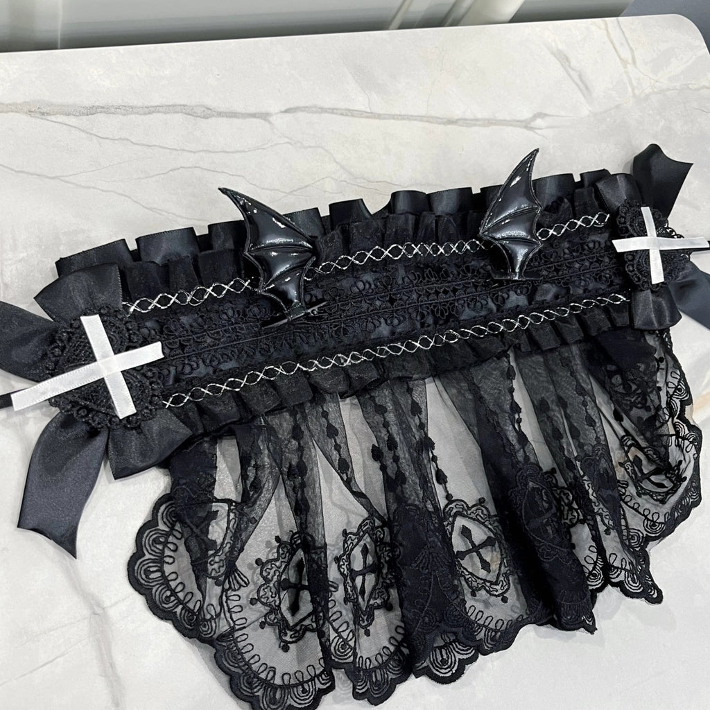 This piece fuses sacred symbolism with a dark, subversive aesthetic. The design combines intricate lace, a dramatic veil, and subtle demonic accents to create a powerful statement. It empowers the wearer to explore themes of rebellion and dark romance, perfect for Gothic Lolita fashion, expressive subculture, and unforgettable Halloween personas. It’s more than an accessory; it’s a narrative.