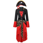 Gothic Pirate Red and black Queen Costume for Women Plus Size Halloween Caribbean Cosplay Outfit