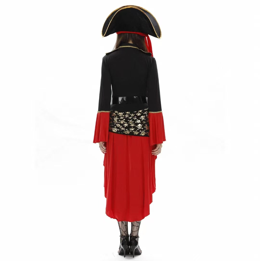 Gothic Pirate Red and black Queen Costume for Women Plus Size Halloween Caribbean Cosplay Outfit