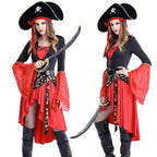 Gothic Pirate Red and black Queen Costume for Women Plus Size Halloween Caribbean Cosplay Outfit