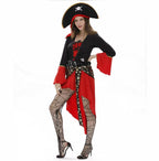 Gothic Pirate Red and black Queen Costume for Women Plus Size Halloween Caribbean Cosplay Outfit