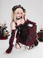Gothic Red Rose Dark Goth Lace Stitching Suspender Dress Jsk Dress
