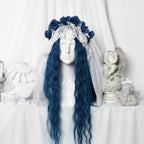 This veil is a masterpiece of subculture storytelling, blending macabre romance with industrial punk aesthetics. Intricate lace forms a decaying, beautiful base, while stark, industrial-style elements clash with soft, tattered edges. The centerpiece is a bold arrangement of black roses, symbolizing love in eternity. Designed for the fearless individual, it transcends convention for photoshoots, alternative weddings, and Halloween, embodying a beauty that is both dark and profoundly romantic.