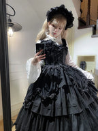 Gothic Subculture Halloween JSK Dress Red and Black Layer Long Lolita