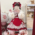 Gothic Sweet Autumn and Winter Woolen Layer Dress with A Bow Jsk