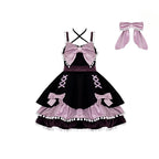 Gothic Sweet Autumn and Winter Woolen Layer Dress with A Bow Jsk