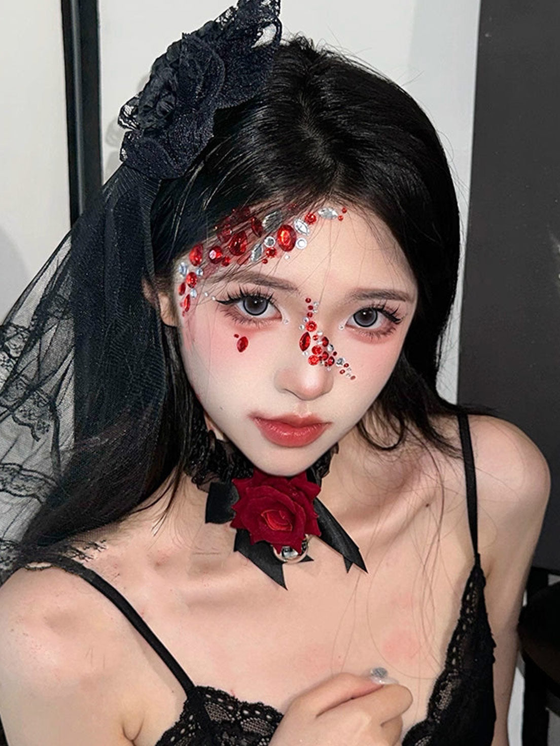 Gothic Veil Hair Clip Black White Lace Floral Mesh Dark Elegant Halloween Hairpin Accessory