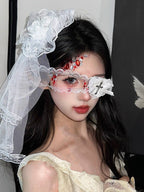 Gothic Veil Hair Clip Black White Lace Floral Mesh Dark Elegant Halloween Hairpin Accessory