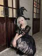 Gothic Vintage Halloween Slip Dress Black Print Lolita Elegant Dress Jumper Skirt
